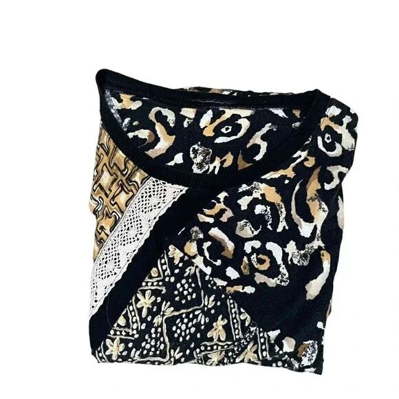 Womens’ Multicolor Black Brown Lace Oversized Boxy Lagenlook Blouse SZ 1X - Picture 8 of 9